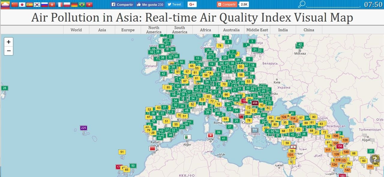 Mapa Visual Del índice De Calidad Del Aire En Tiempo Real De La ...