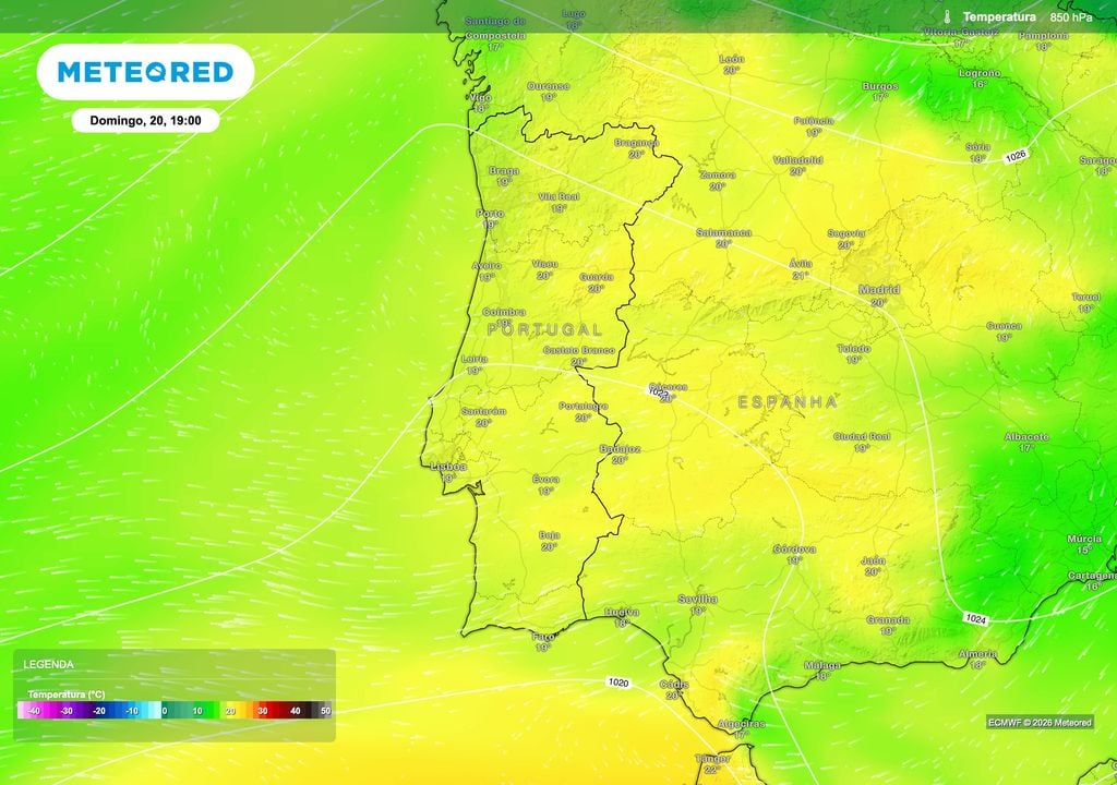 Uma massa de ar muito quente deverá instalar-se sobre Portugal Continental, com temperaturas entre 19 e 21 ºC a cerca de 1500 metros de altitude, favorecendo uma subida acentuada das temperaturas à superfície.