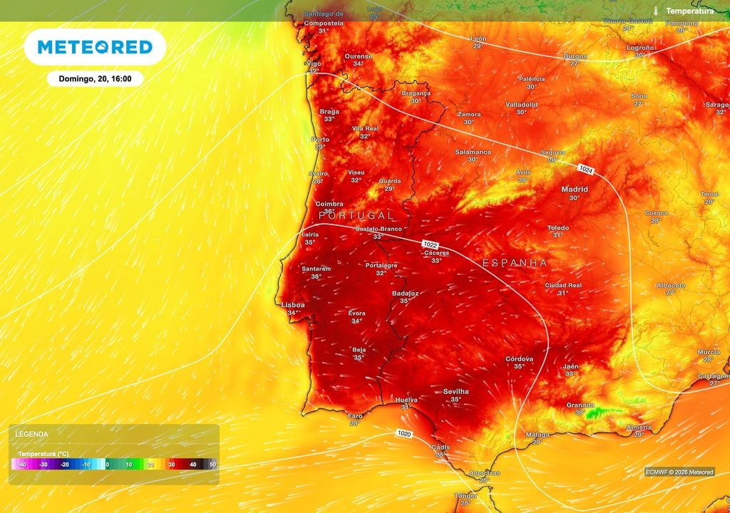 As temperaturas deverão subir de forma acentuada no domingo, com máximas que poderão atingir 36 ºC em Coimbra e Santarém e superar os 30 ºC em grande parte do território.