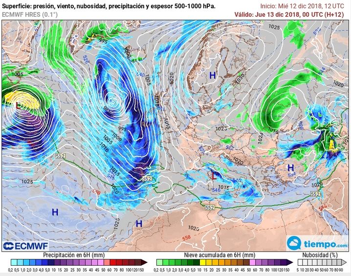 Foto 2: Mapas del 13 de diciembre de 2018 de las 00 UTC a nivel sinóptico del modelo ECMWF Foto 2: Mapas del 13 de diciembre de 2018 de las 00 UTC a nivel sinóptico del modelo ECMWF