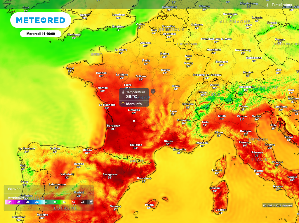 De très fortes chaleurs sont à prévoir mercredi sur un bon quart sud-ouest.