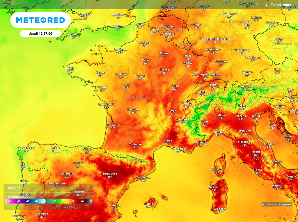 Chaleur forte pour jeudi sur une large moitié sud et est de la France.