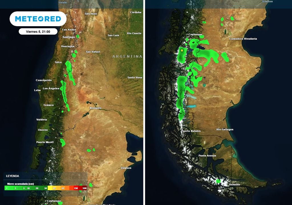 Nieve en Argentina Previsión de nieve acumulada hasta la noche del viernes en Argentina. Los eventos sucederán en la primera mitad de la semana.