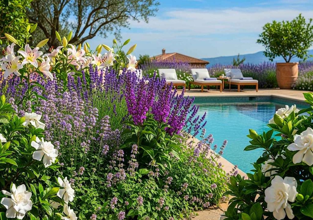 Plantas junto a la piscina
