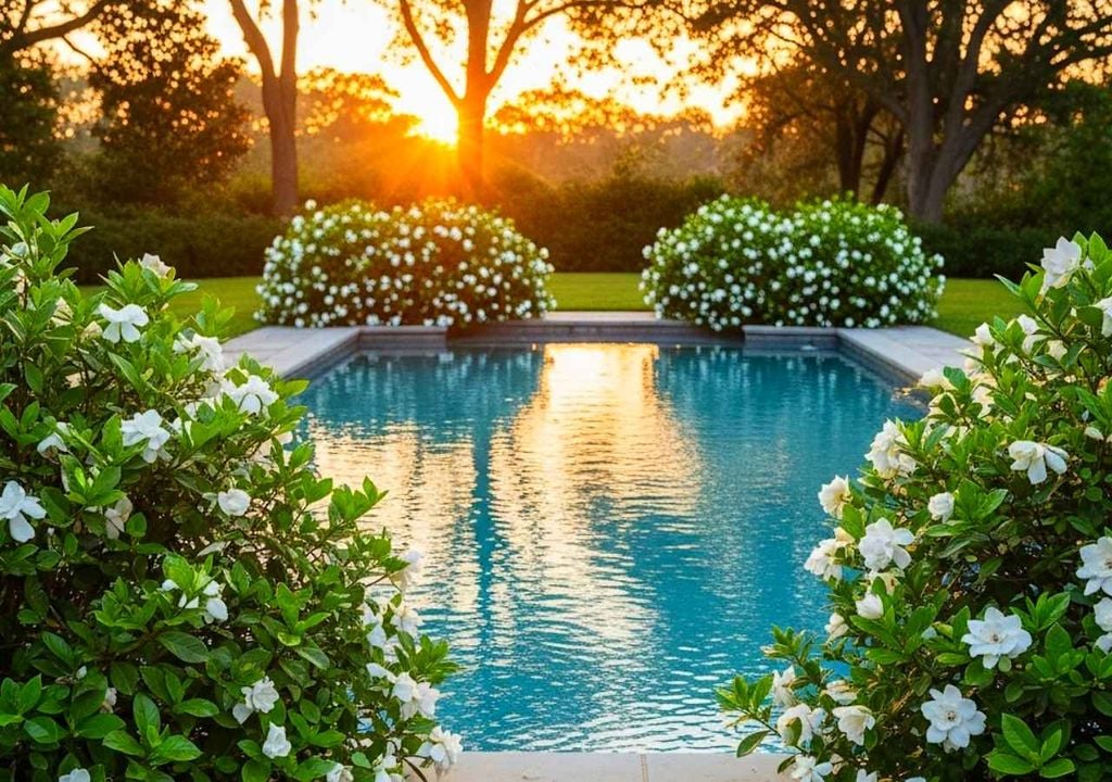 Gardenias junto a una piscina Gardenias junto a una piscina