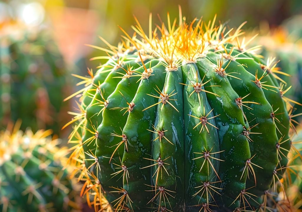 Cactus globoso en maceta, especialista en sobrevivir al calor extremo y al sol intenso durante el verano en Argentina.