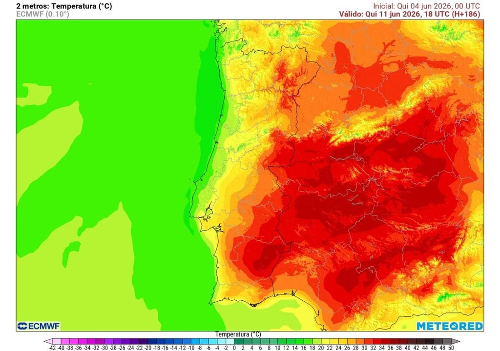 De momento, o pico do episódio de calor está previsto para os dias 10 e 11 de junho.