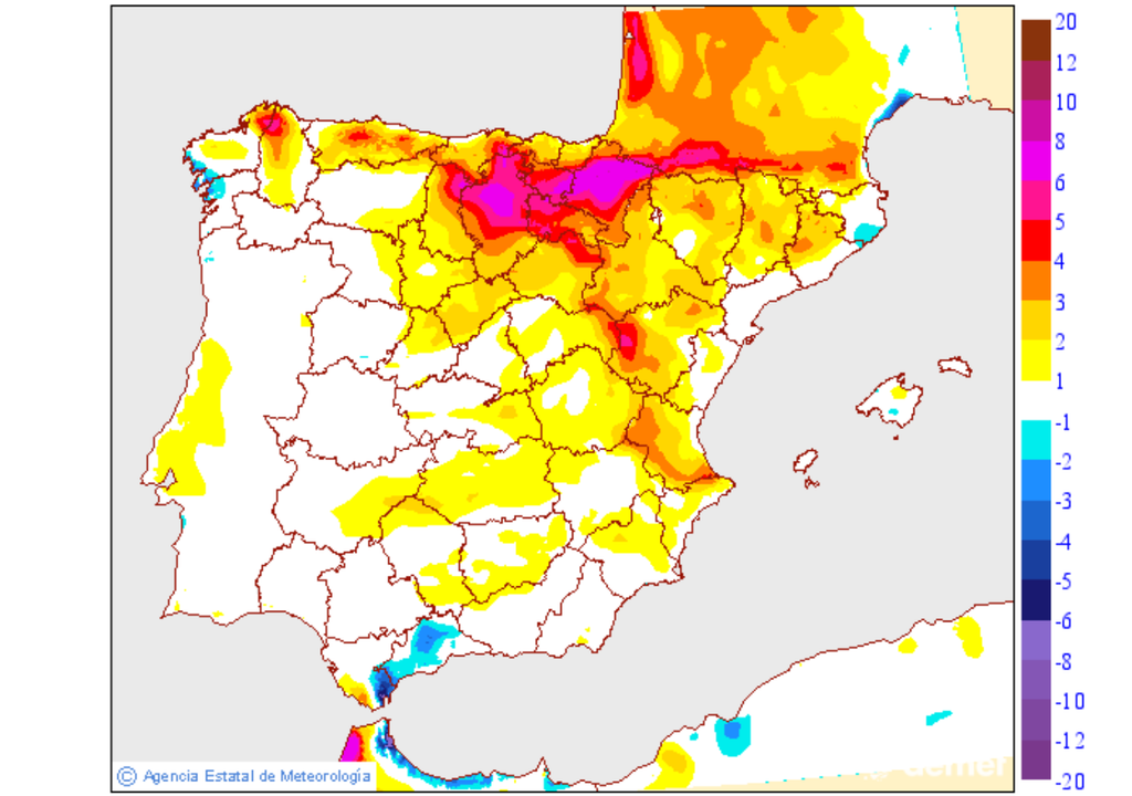 El ascenso térmico más acusado será en el interior peninsular de la mitad norte.