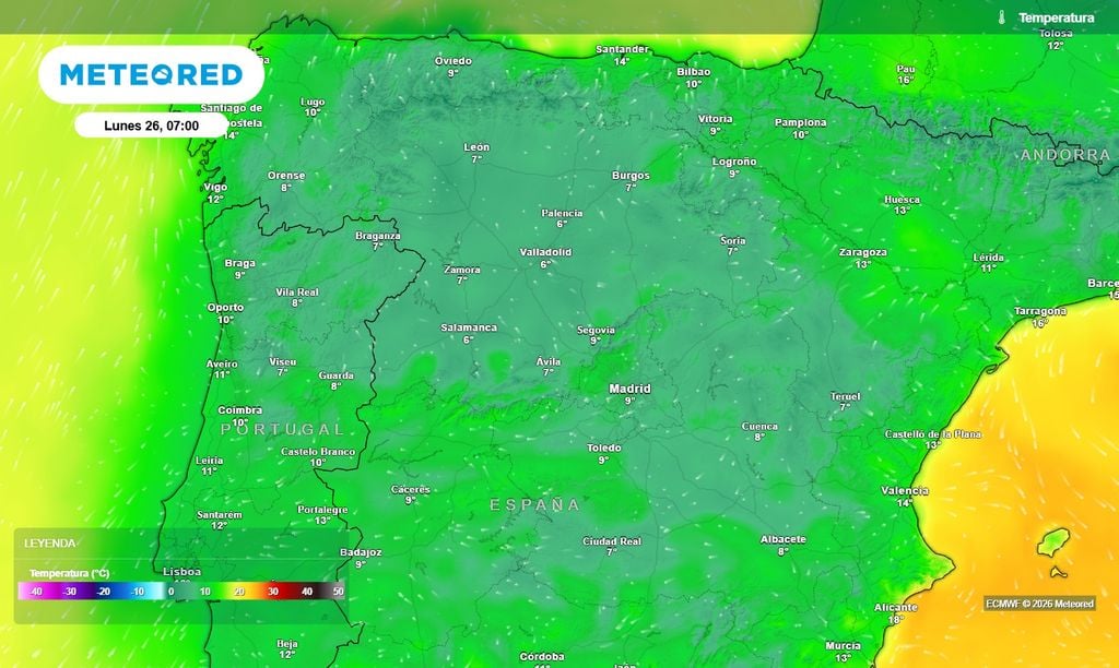 Las temperaturas nocturnas continuarán siendo frescas, con registros por debajo de 10ºC en muchas zonas.
