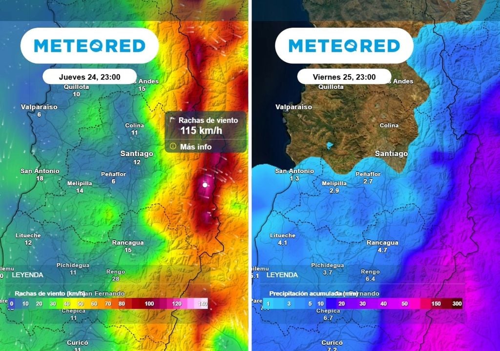 Fuertes rachas de vientos en cordillera y precipitaciones débiles en el valle: ocurrirían entre jueves y viernes.