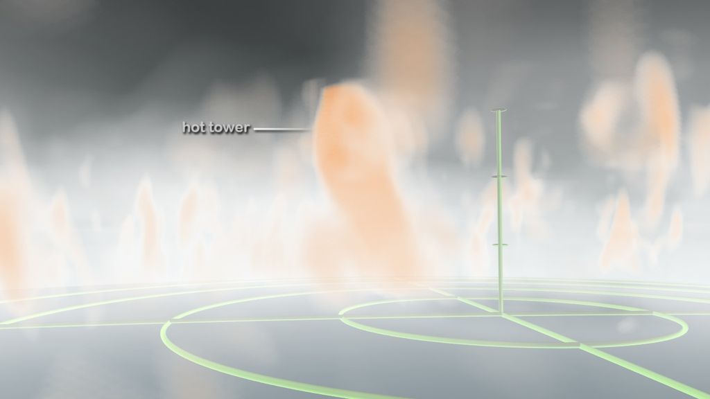 Las torres cálidas o torreones cálidos cerca del centro de un ciclón tropical son elementos importantes para analizar si el sistema se intensifica rápidamente