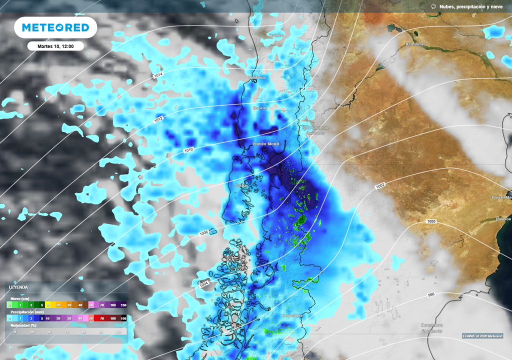 Los chubascos serán más intensos en horas del mañana en sectores del litoral interior de la Región de Los Lagos.