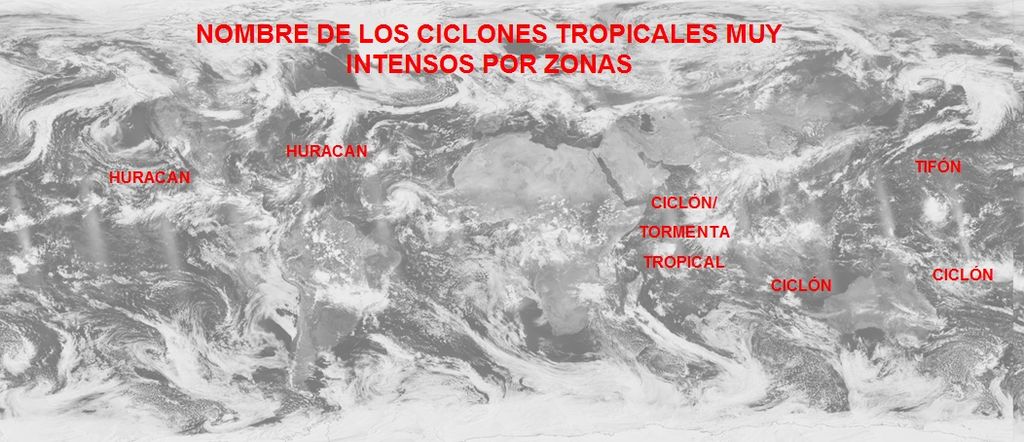 Huracán, Tifón, Ciclón tropical, etc., por zonas