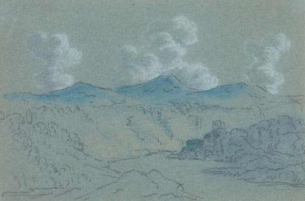 Figura 2.- Dibujos de Goethe realizados hacia 1819-1820, donde podemos apreciar cortinas de precipitación (arriba) y varios cúmulos alineados (abajo).