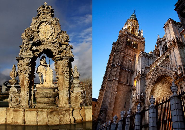 Escultura de San Isidro Labrador -patrón de Madrid y de los agricultores-. Y catedral de Santa María en Toledo. Escultura de San Isidro Labrador -patrón de Madrid y de los agricultores-. Y catedral de Santa María en Toledo.