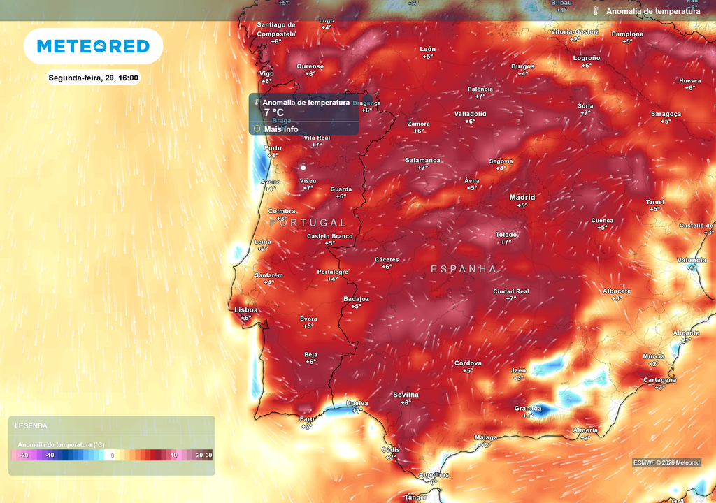 A partir de segunda-feira, dia 29 de junho, as anomalias térmicas positivas voltam a cobrir o país, devido à subida esperada das temperaturas máximas.