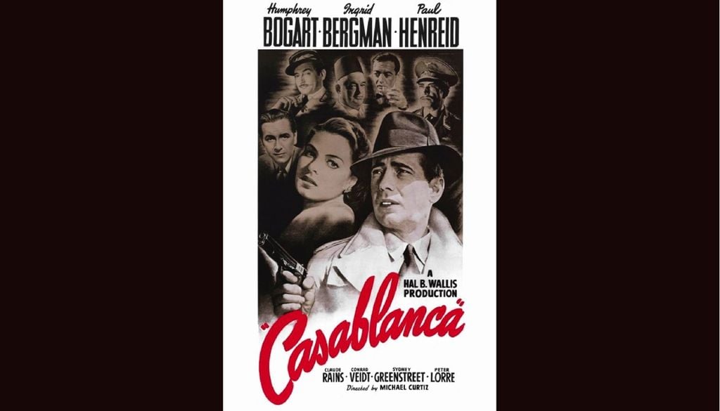 Em Casablanca, o amor cruza-se com o dever e com a liberdade de escolha. O estudo recorda que os sentimentos também refletem as mudanças da sociedade. Imagem: cartaz original do filme Casablanca (1942) / domínio público.