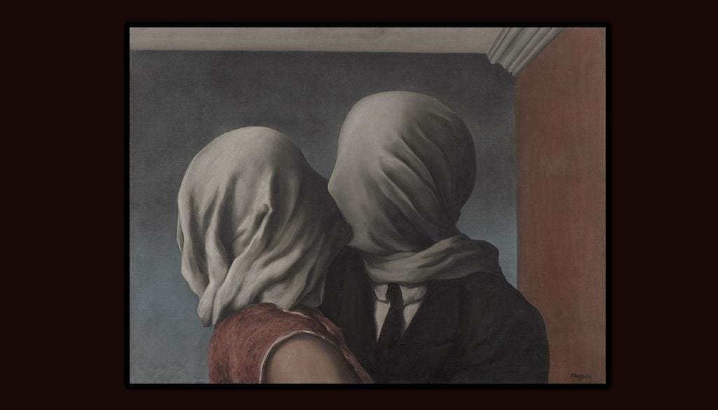 Em Os Amantes, René Magritte lembra que o amor conserva sempre uma parte de mistério. A investigação mostra que a ciência ajuda a compreender a sua história, mas não esgota o seu significado. Imagem: domínio público.