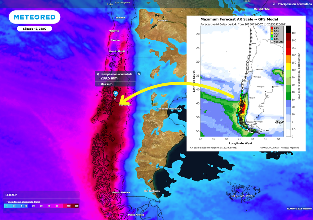 precipitación acumulada y río atmosférico precipitación acumulada y río atmosférico