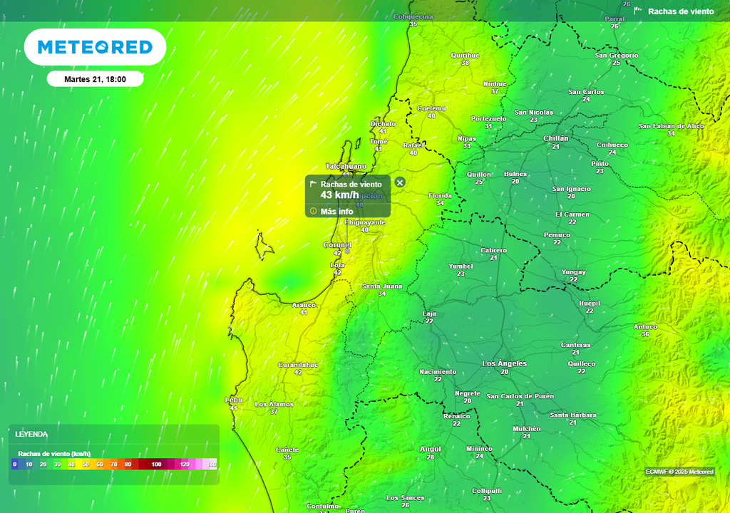 Rachas de viento superiores a los 50 km/h en Chile centro sur Rachas de viento superiores a los 50 km/h en Chile centro sur