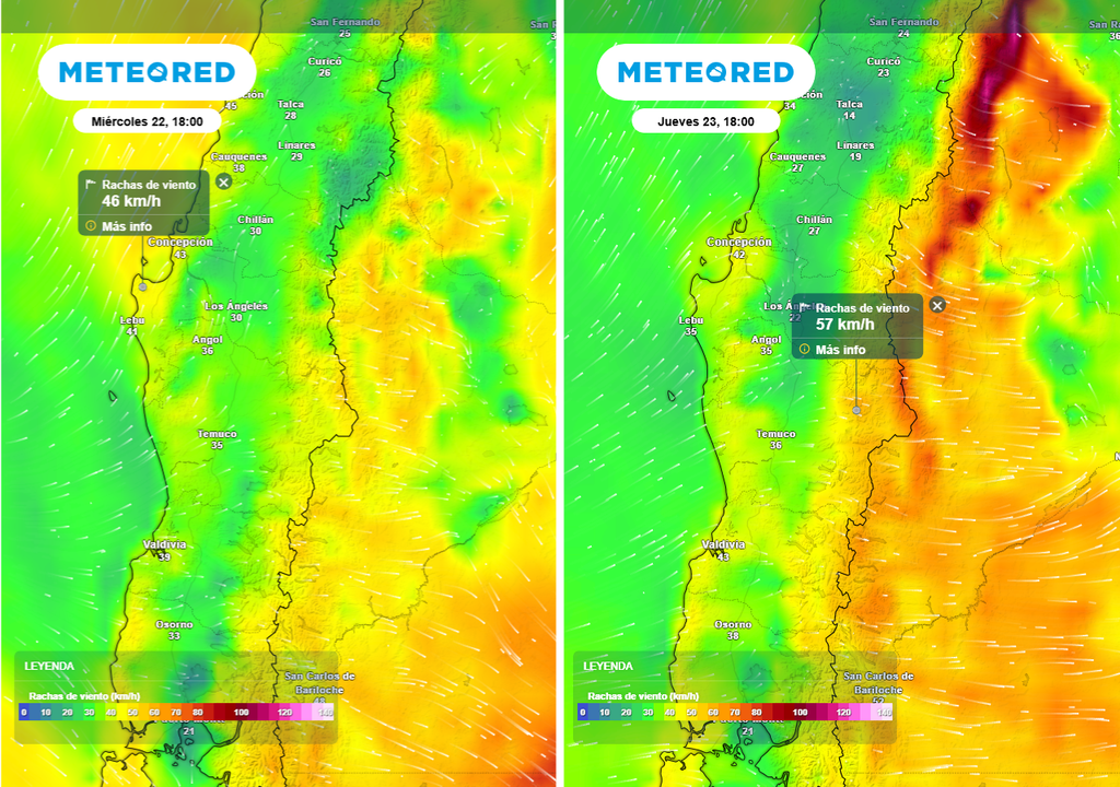 Rachas de viento sobre los 50 km/h en Chile centro sur, Meteored Rachas de viento sobre los 50 km/h en Chile centro sur, Meteored