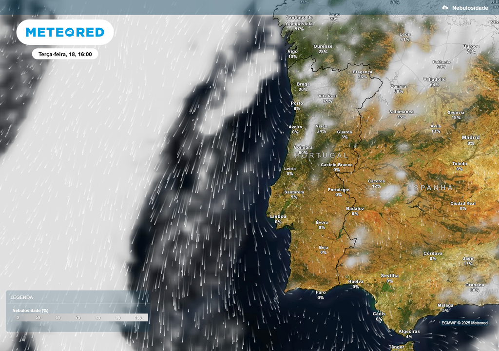 Mapa atmosférico: Nebulosidade