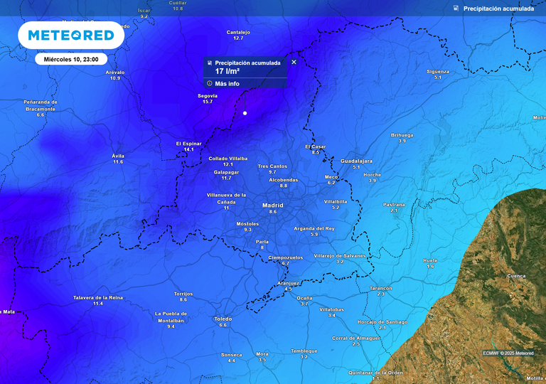 A esta hora comenzará a llover en Madrid: mañana podrían caer entre 5 y 10 l/m2
