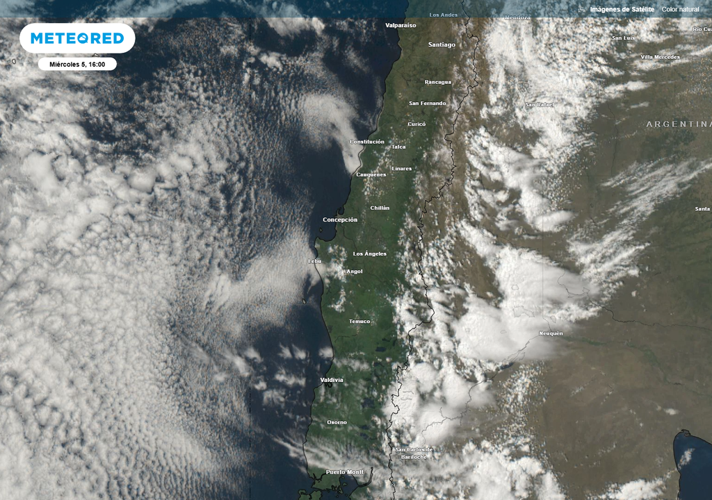 imagen satelital del centro y sur de Chile