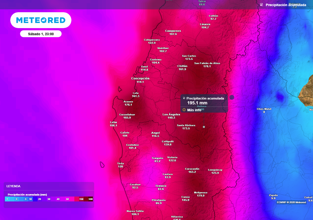 Las lluvias de Chile centro-sur serán intensas durante la segunda mitad de esta semana.