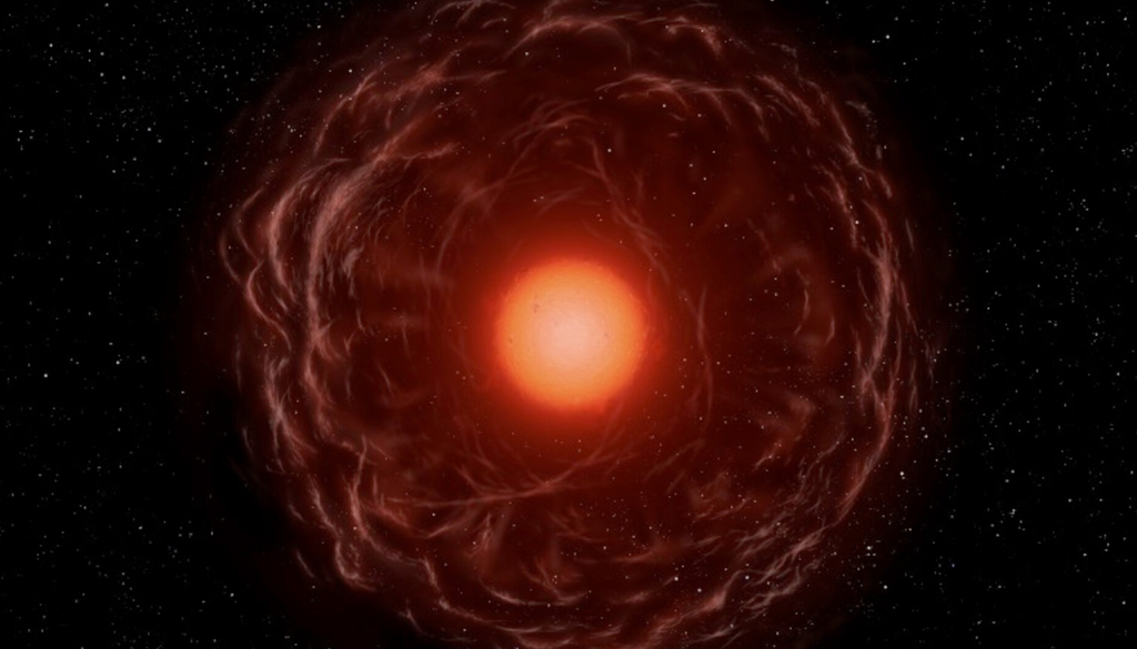 Ao morrer, uma estrela libera gás e elementos químicos no espaço. Esse material pode formar um novo disco de matéria e, em condições específicas, dar origem a planetas. Crédito: JAXA