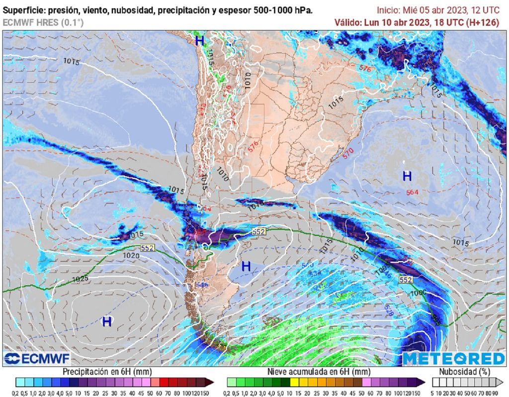 presión y precipitaciones previstas; modelo ECMWF presión y precipitaciones previstas; modelo ECMWF