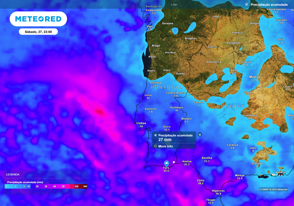 Mapa atmosférico: Precipitação acumulada