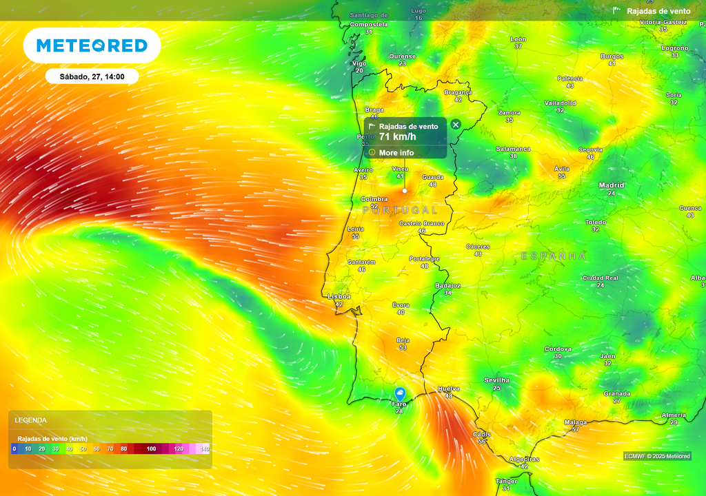 Mapa atmosférico: Rajada de vento
