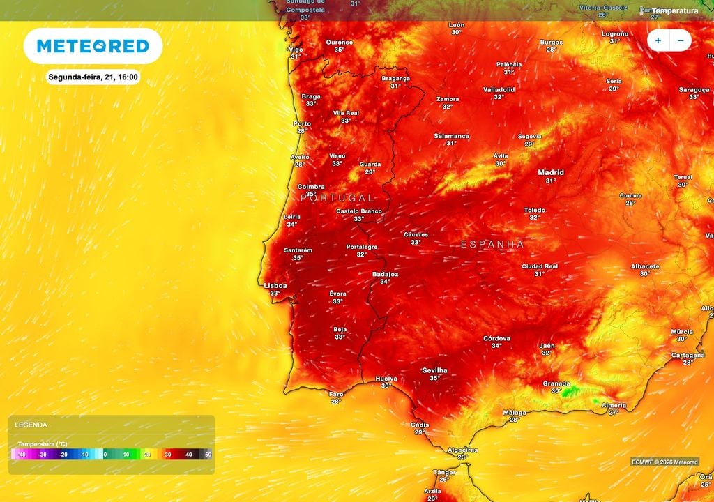 As temperaturas continuarão elevadas esta segunda-feira, com valores que poderão atingir 35 ºC em Coimbra e Santarém, enquanto grande parte do interior deverá superar os 30 ºC.