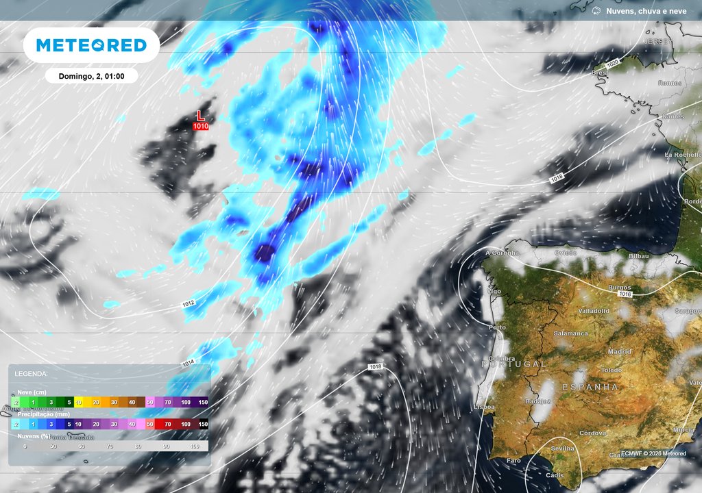 Pressão, chuva e neve Uma depressão atlântica aproxima-se da Península Ibérica e prepara uma mudança temporária do estado do tempo em Portugal durante o início da semana.