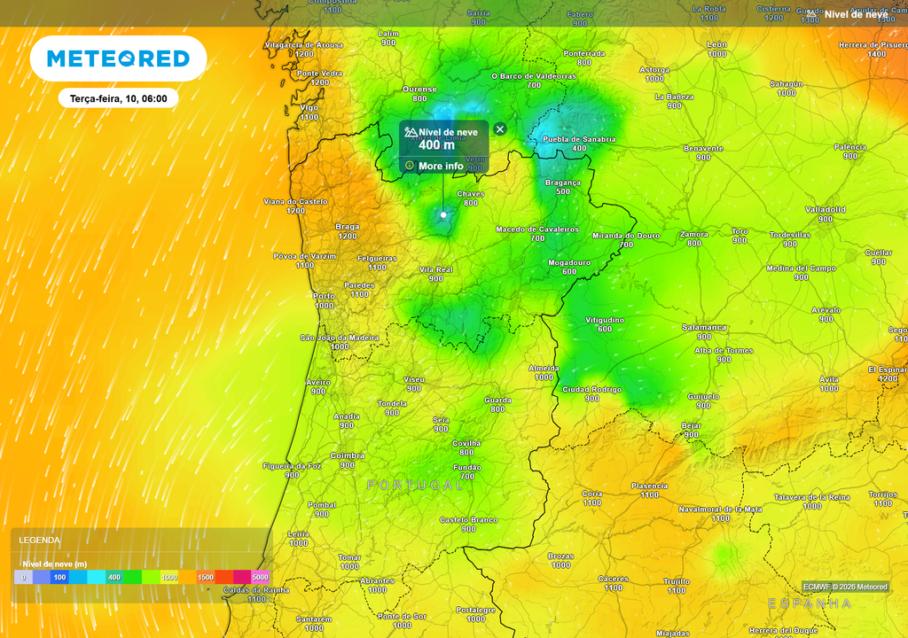A madrugada de terça-feira deverá reunir as condições mais propícias para a ocorrência de neve, podendo ser a mais fria da semana.
