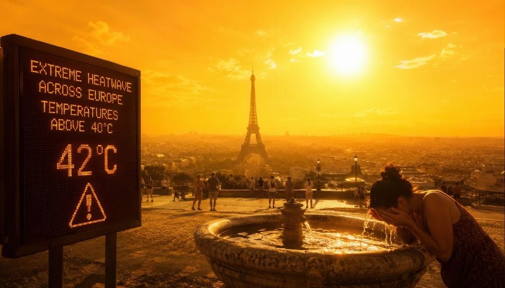 Calor extremo Na onda de calor de junho de 2026 na Europa foram batidos recordes de temperatura anteriores.