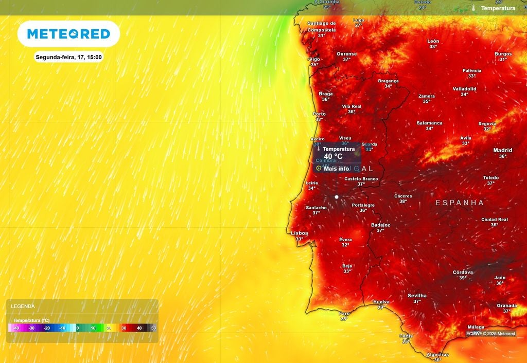 Máximas de até 40 ºC previstas para a tarde desta segunda-feira, 17 de agosto.