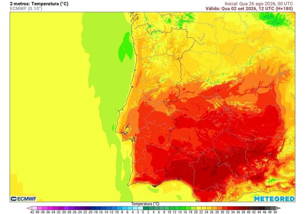 Temperatura A recuperação térmica começa a tornar-se evidente: o Centro e Sul poderão superar os 30 ºC, enquanto o litoral oeste permanece mais moderado, geralmente entre os 24 e 28 ºC.