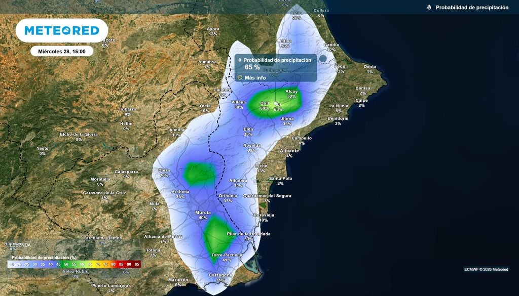 Las lluvias se extenderán por buena parte de la mitad sur del litoral mediterráneo.