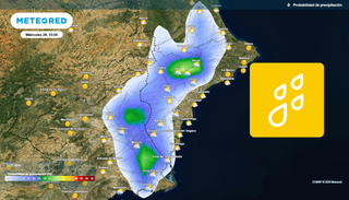 A partir de las 12 horas habr&aacute; lluvias de m&aacute;s de 15 l/m2 en la Comunidad Valenciana y la Regi&oacute;n de Murcia