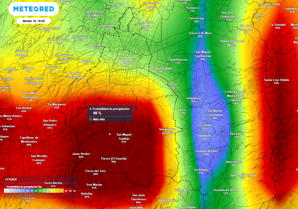 granizo La mayor probabilidad de lluvia se concentrará entre las alcaldías de Tlalpan, Milpa Alta y Xochimilco.