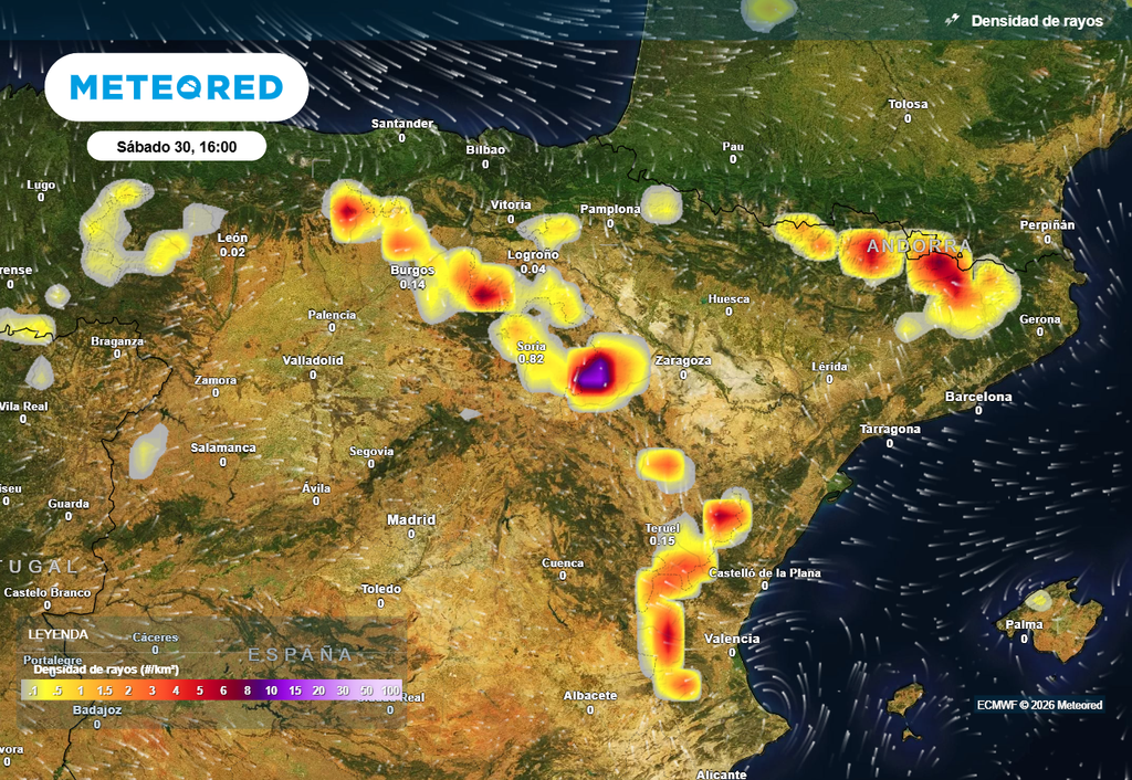 La actividad tormentosa será destacable en zonas del noreste peninsular esta tarde.