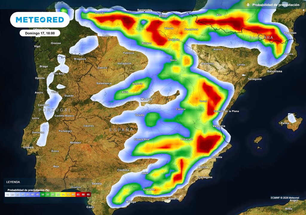 La mayor inestabilidad corresponde a zonas montañosas y adyacentes del norte y este peninsular.