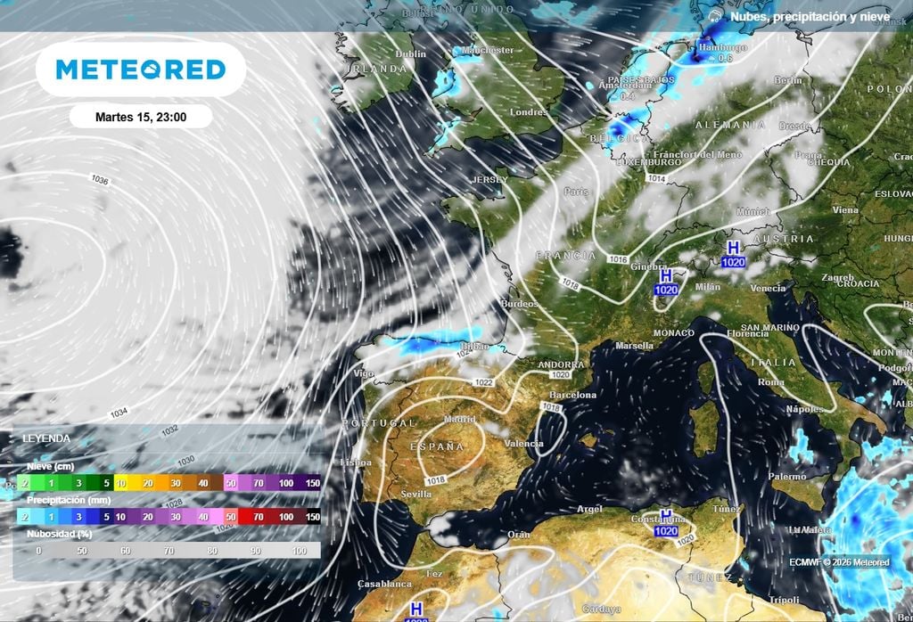 Esta tarde un frente empezará a cruzar el norte de Galicia y seguirá avanzando por las comunidades cantábricas, dejando algunas lluvias a su paso y provocando una bajada acusada de las temperaturas a su paso.