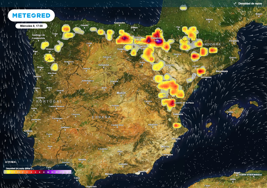 La densidad de rayos será elevada en diferentes puntos de la mitad norte.