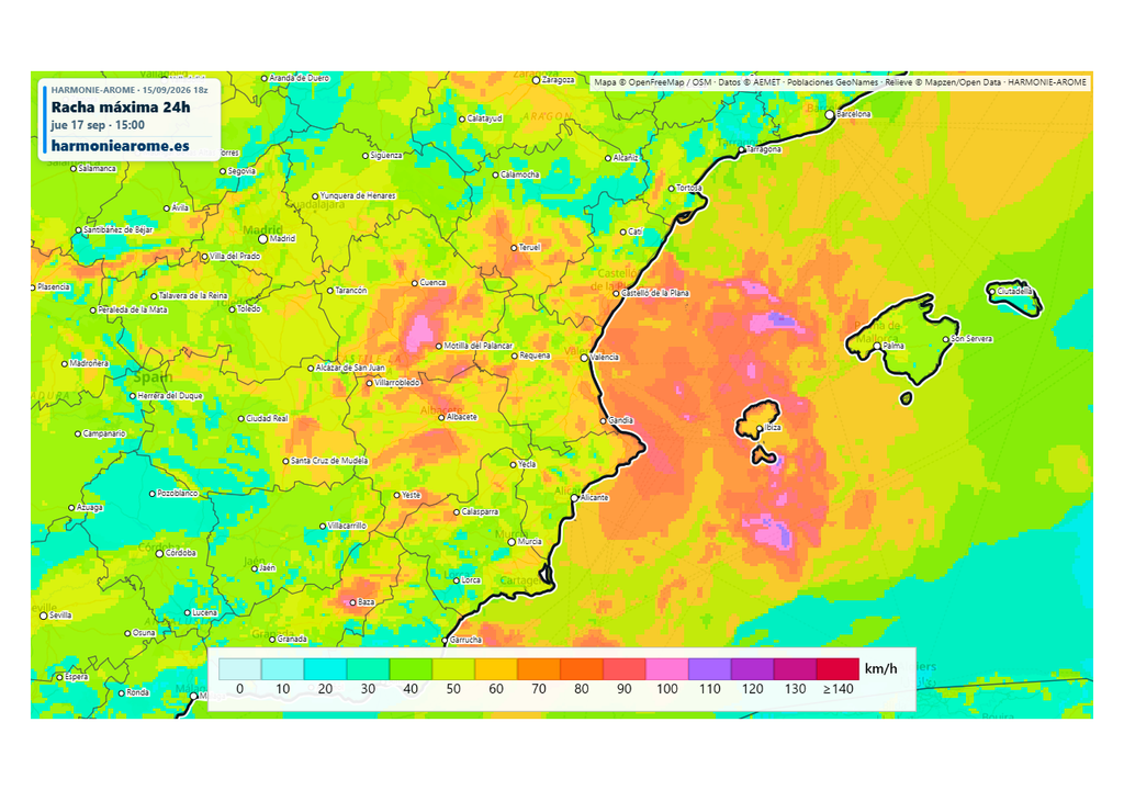 Se esperan rachas de viento localmente muy intensas asociadas a las tormentas. Fuente: Harmoniearome.es