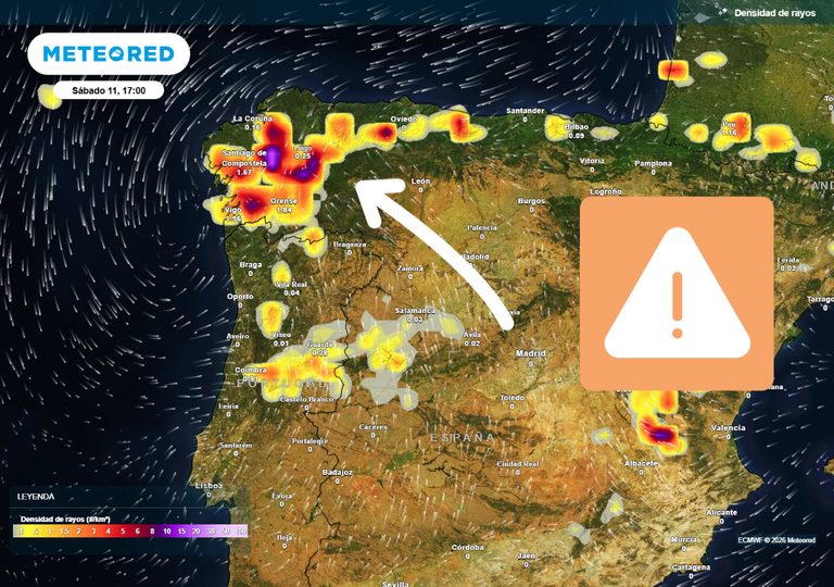 A partir de las 16 horas crecer&aacute;n las tormentas que activan avisos naranjas en tres comunidades del noroeste