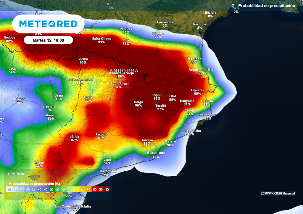 Cataluña y algunas comarcas vecinas de Aragón serán las zonas afectadas por las tormentas más fuertes esta tarde.