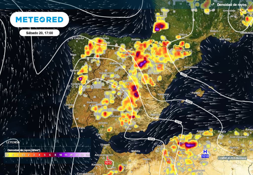 Esta tarde la actividad eléctrica será muy destacable en muchas zonas del interior peninsular.